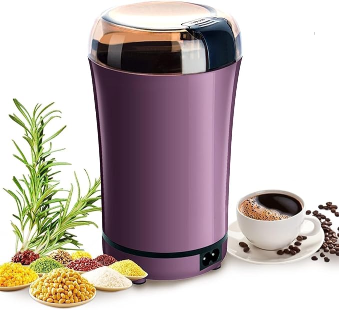 Electric stainless steel nut and grain grinder, portable coffee bean, flavoring, and spice powder grinder