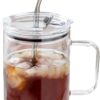 33.81 OZ Large Capacity Cold Drink Glass cup, Mug with Handle,Lid and Straw,for Coffee,Ice Tea, Beer,Water,Other Hot And Cold Drinks,-68°F to 300°F,Wide Mouth, Easy Clean,Tumbler Reusable for Gifts