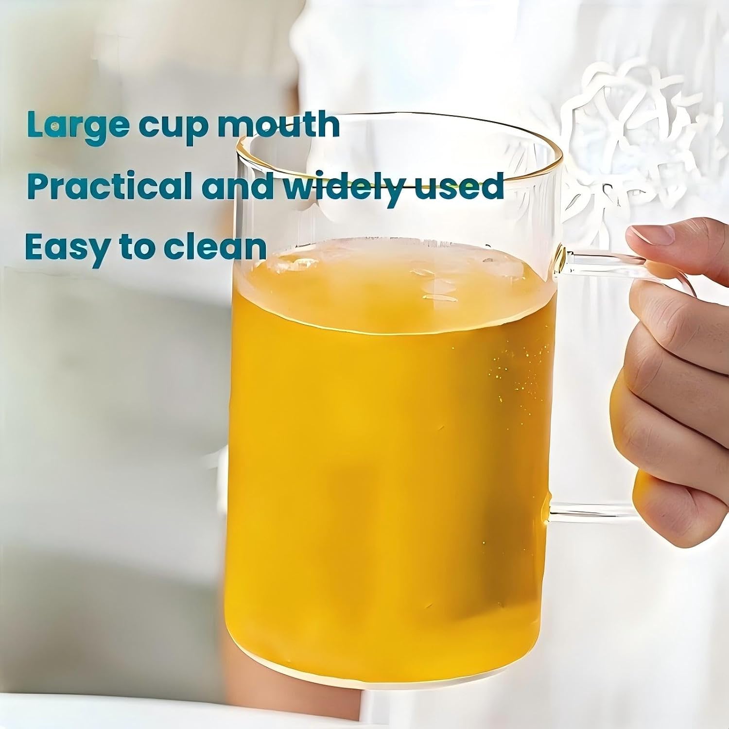 33.81 OZ Large Capacity Cold Drink Glass cup, Mug with Handle,Lid and Straw,for Coffee,Ice Tea, Beer,Water,Other Hot And Cold Drinks,-68°F to 300°F,Wide Mouth, Easy Clean,Tumbler Reusable for Gifts - Image 4