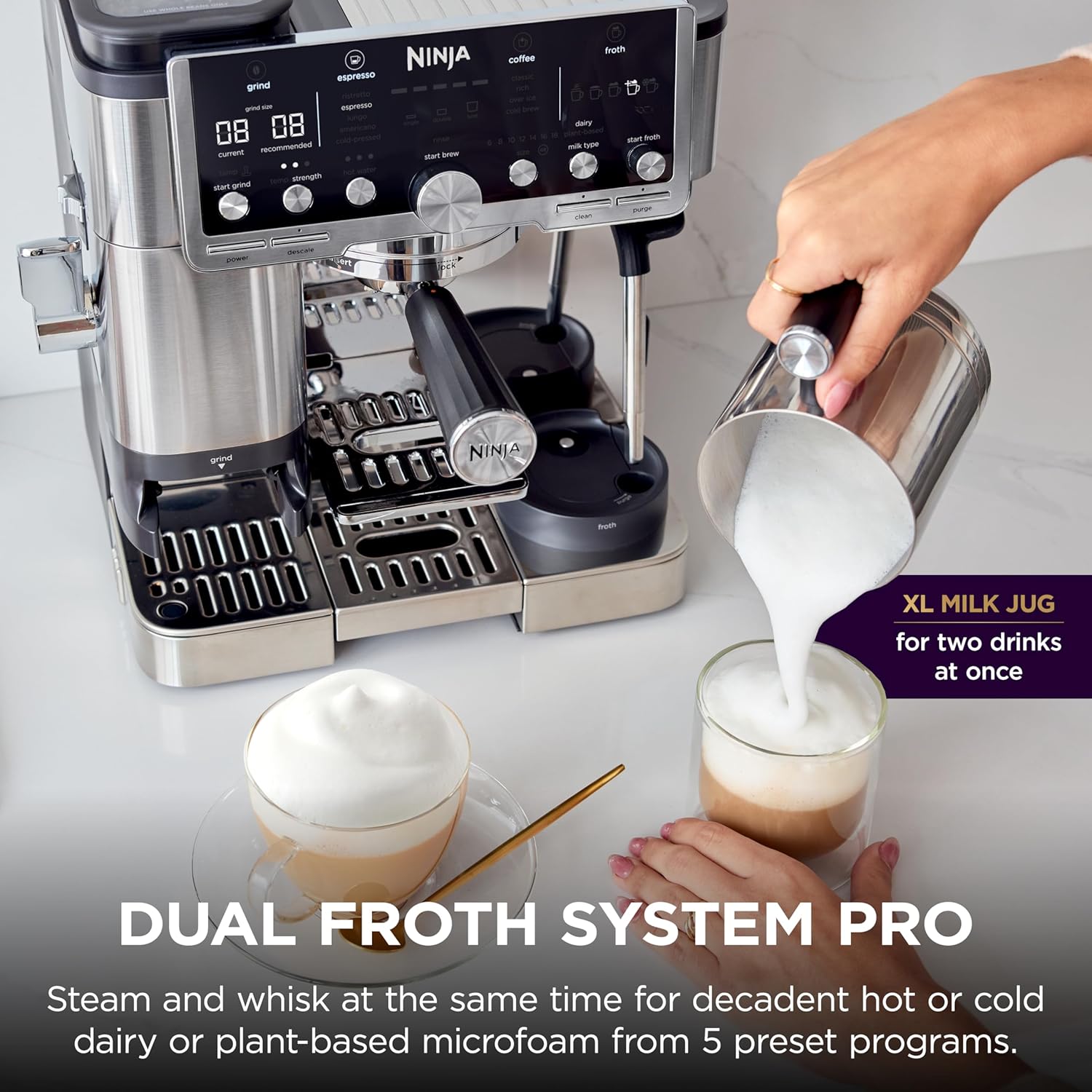 Ninja Luxe Café Pro Series, Espresso Machine, Drip Coffee, Cold Brew, Hot Water, Integrated Tamper, Built-in Grinder, Hands-Free Frother for Cappuccinos, Lattes, Americanos, Dairy or Non-Dairy, ES701 - Image 9