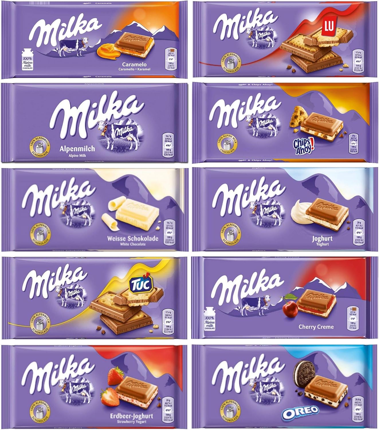 Milka Chocolate Assortment, Pack of 10 Tablets, Random Selection of 10 Different Flavors, Alpine Milk Chocolate - Image 2