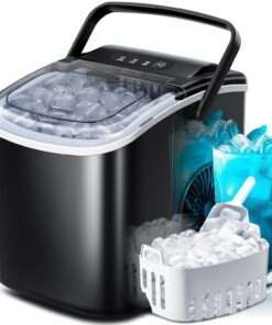 Countertop Ice Maker Machine with Handle, Portable Maker, 27lbs/24Hrs, 7Mins/9 Pcs ice Cubes, Self-Cleaning Table Top Maker with Ice Basket/Scoop, for Home/Kitchen/Office(Black)