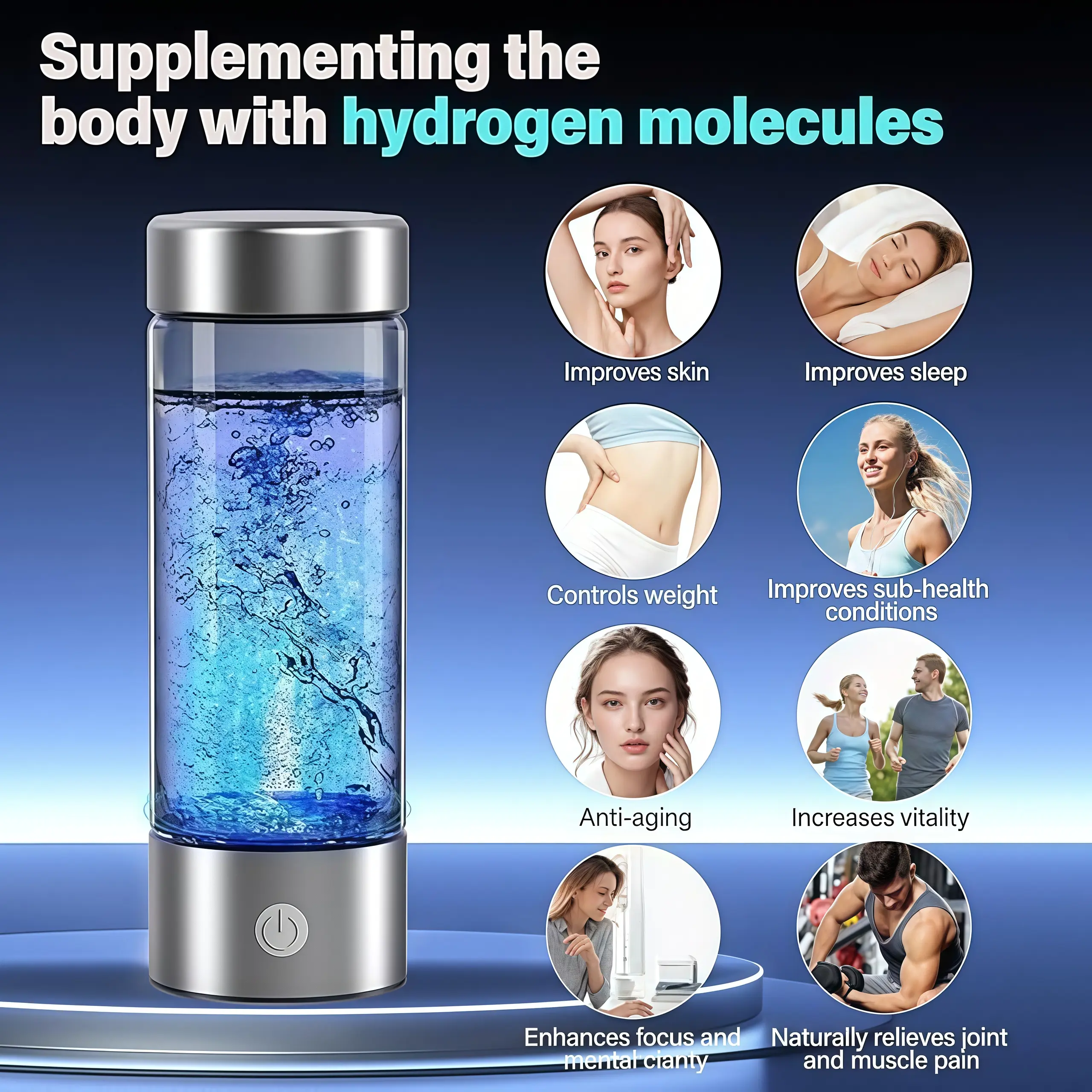 Portable USB Hydrogenated Water Generator Bottle 420ml SPE/PEM (White) | SPE/PEM Technology, For Home and Office Use, Travel, Physical Activities, USB Connection - Image 3